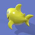 Yellow Cartoon Shark With Big Blue Eyes Open Mouth Friendly Look On Blue Background