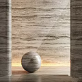 Elegant Interior With Wood Grain Wall Circular Samples Spherical Decor And Soft Lighting 3d model