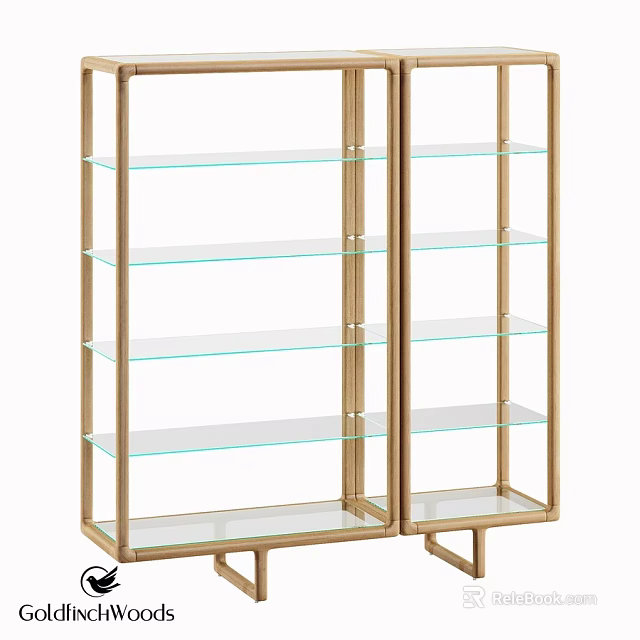 Modern Gold Frame Glass Shelf Storage Unit With Multiple Clear Tiers For Home 3d model 