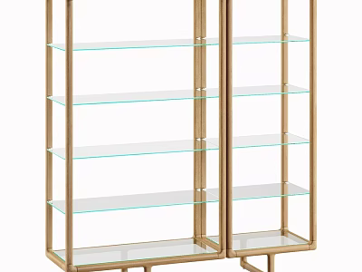 Modern Gold Frame Glass Shelf Storage Unit With Multiple Clear Tiers For Home 3d model