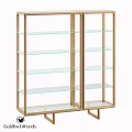 Modern Gold Frame Glass Shelf Storage Unit With Multiple Clear Tiers For Home