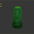 Green Moai Statue Sculpture With Glowing Top On Gray Background