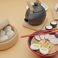 Traditional Chinese Food Platter With Steamed Buns Dumplings Noodles Rice Rolls And Tea Set