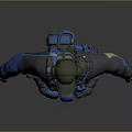 3D Military Character With Green Helmet Blue Jacket Gray Pants And Tactical Gear