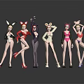 Colorful Female Characters With Animal Ear Headpieces In Leotards Striking Poses
