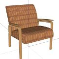 Stylish Comfortable Plaid Fabric Leisure Chair With Light Wooden Armrests And Legs