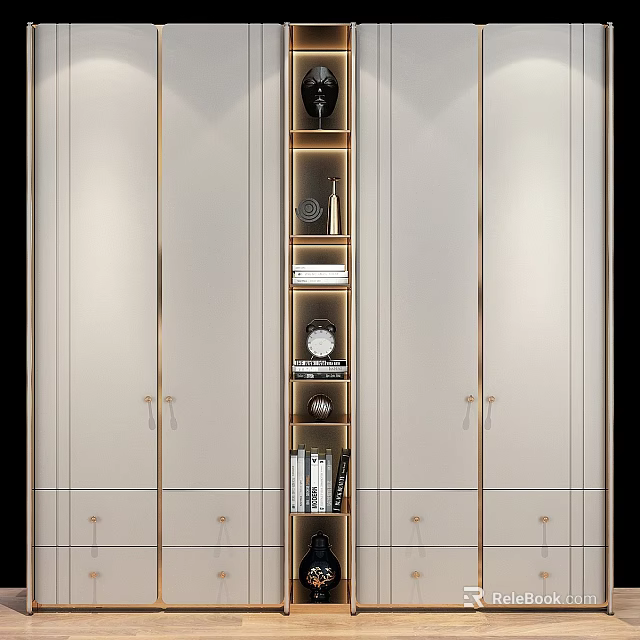 Modern Light Colored Dresser With Gold Accents And Storage Shelves For Books Decorative Items 3d model 