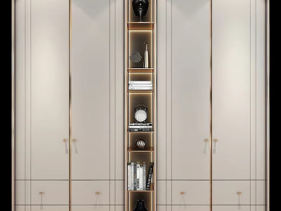 Modern Light Colored Dresser With Gold Accents And Storage Shelves For Books Decorative Items 3d model