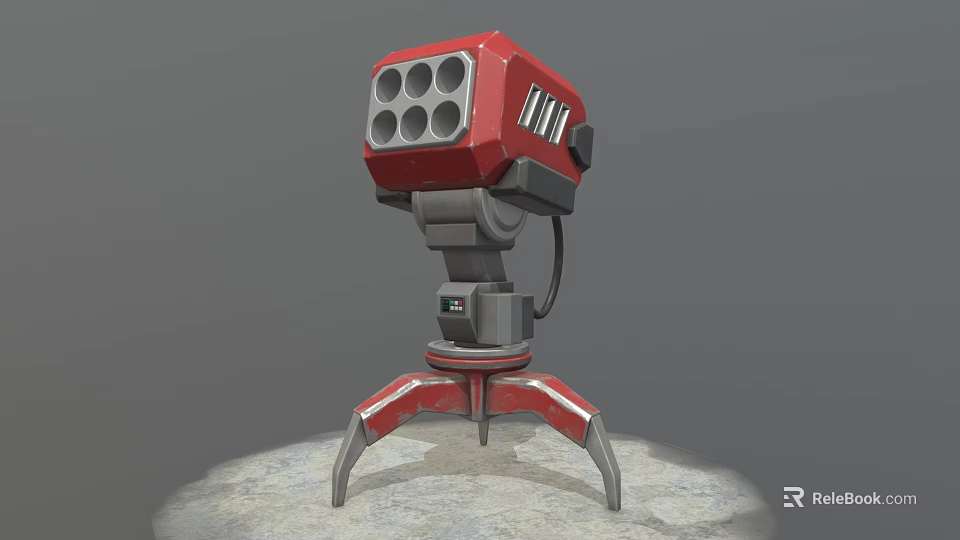 Futuristic Red Weapon with Multiple Barrels and Tripod Base 3D Render Design 3d model 