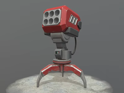 Futuristic Red Weapon with Multiple Barrels and Tripod Base 3D Render Design 3d model