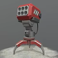 Futuristic Red Weapon with Multiple Barrels and Tripod Base 3D Render Design 3d model