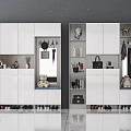 Modern Shoe Cabinet With Mirror Hooks Storage Compartments And Decorative Items 3d model