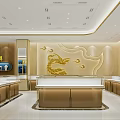 Modern Jewelry Store Interior Design With Glass Display Cases Golden Counters And Bright Lighting