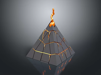 Decorative Volcano Shaped Household Item With Flaming Top And Cracked Surface 3d model