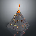 Decorative Volcano Shaped Household Item With Flaming Top And Cracked Surface