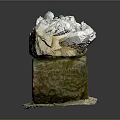 Natural Rock Formation With White Crystal Stone And Mossy Gravel Base