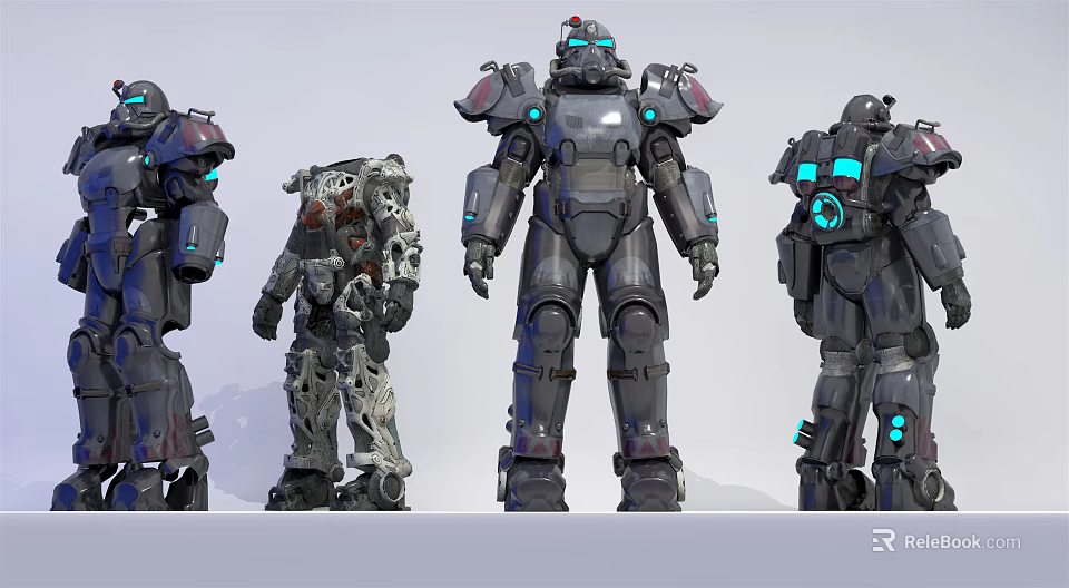 Smart Machines With Various Mechanical Armor Designs Featuring LED Lights And Structures 3d model 