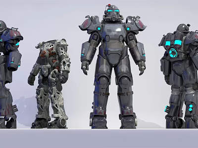 Smart Machines With Various Mechanical Armor Designs Featuring LED Lights And Structures 3d model