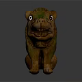 Animal Sculpture Carving With Brown Green Color Textured Surface White Eyes Open Mouth