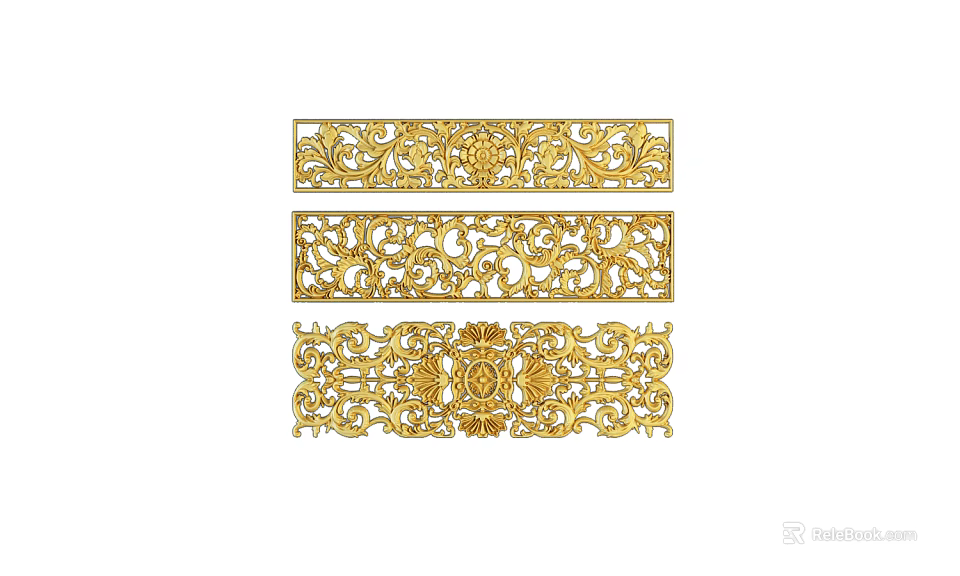 Detailed Artistic Golden Carvings Decorative Strips With Intricate Ornate Patterns 3d model 