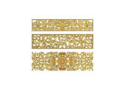 Detailed Artistic Golden Carvings Decorative Strips With Intricate Ornate Patterns 3d model