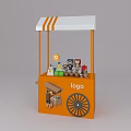 Orange Functional Cart With White Striped Canopy Logo Product Display And Wheels 3d model
