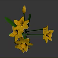 Vibrant Yellow Flowers With Green Stems And Leaves On Gray Background