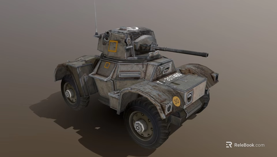 Vintage Military Wheeled Tank With Worn Exterior Turret Cannon And Badges 3d model 