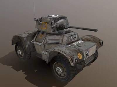 Vintage Military Wheeled Tank With Worn Exterior Turret Cannon And Badges 3d model