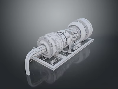 White Industrial Turbine Machinery 3D Model on Gray Reflective Platform 3d model