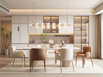 Modern Cream Style Home Restaurant Dining Table and Chair Combination Dining Chair Chandelier Sideboard Accessories Ornaments 3d model