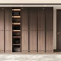 Modern Walnut Wardrobe Design With Panel Doors And Open Shelves 3d model