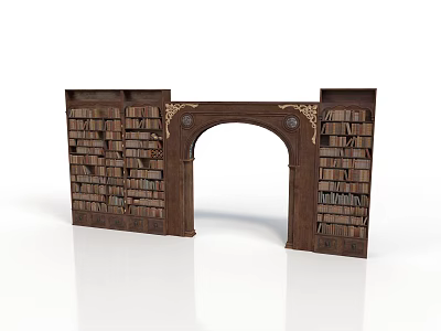 Classic Wooden Bookshelf Archway With Multiple Shelves And Decorative Elements 3d model
