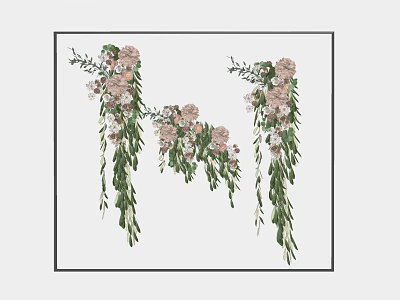 Decorative Pink And White Flower Arrangement With Green Foliage In Square Frame Design 3d model