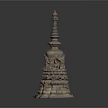 Ancient Carved Stone Tower with Ornate Base Spire and Intricate Traditional Design