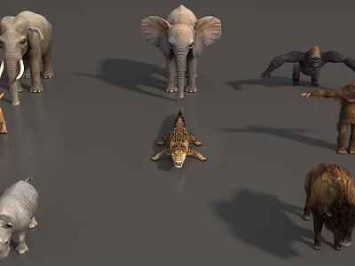 Reptile Crocodile Surrounded By Various Wild Animals Such As Elephants Gorillas 3d model