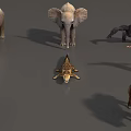 Reptile Crocodile Surrounded By Various Wild Animals Such As Elephants Gorillas