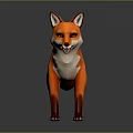 Orange Fox 3D Game Movie Character Standing With White Underbelly Shiny Surface Gray Background