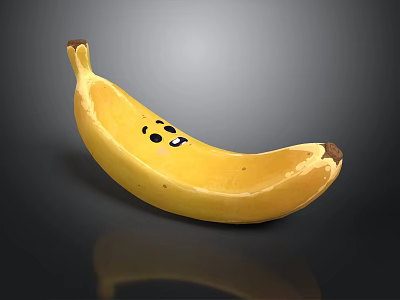 Fresh Ripe Banana With Cute Smiley Face Design On Yellow Peel 3d model