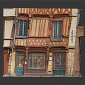 Traditional European Style Model Building With Red Orange Stripes Green Windows And Decorative Patterns