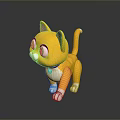 Cute Yellow Cartoon Cat Doll With Green Eyes White Paws And Blue Collar