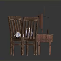 Vintage Living Room Setup With Wooden Chairs Table TV Books And Teapot