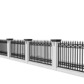 Building Exterior Wall With Black Iron Fence And White Decorative Pillars