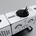 White Modern Audio System With Turntable Control Panel And Speaker Grilles Design 3d model