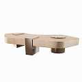 Modern Wooden Coffee Table With Unique Shape And Metal Accents
