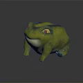 Realistic 3D Frog Model Featuring Green Yellow Body And Yellow Eyes On Black Background