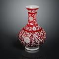 Decorative Red Porcelain Vase With Intricate White Floral Patterns And Smooth Curved Body