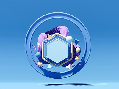 Blue Circular Frame Decor With Hexagonal Object And Colorful Geometric Accents 3d model