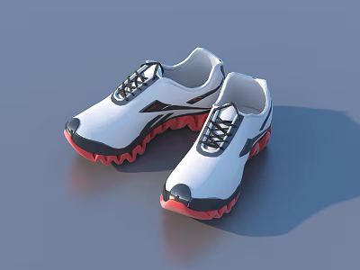 White Sneakers Shoes With Black Accents Red Soles And Stylish Design For Daily Wear 3d model