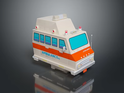 Toy Ambulance With White Body Orange Stripes Blue Windows And Roof Lights 3d model